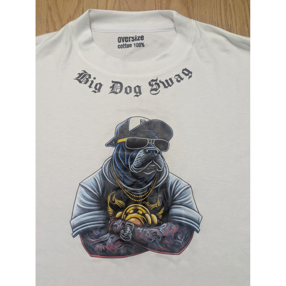 Big Dog Swag Mens Graphic Short Sleeve Oversize T-Shirt White Large
